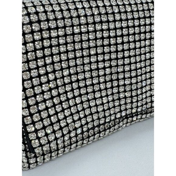 INC Prudence diamond crystal mesh women's clutch purse pouch -Black/Silver - Picture 8 of 12